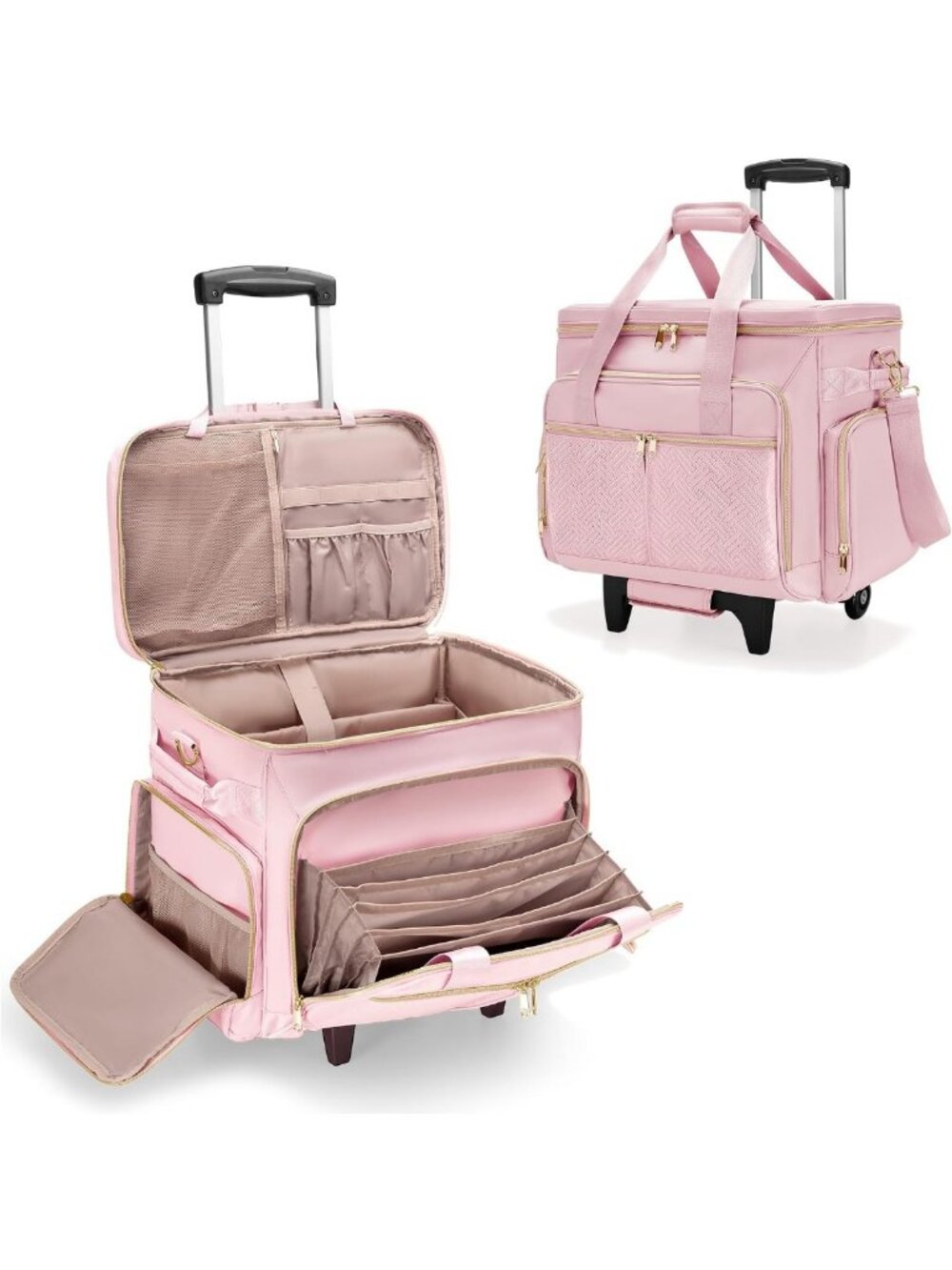 Rolling Teacher Tote Bag with Wheels, Fits 15.6" Laptop, Stylish & Durable